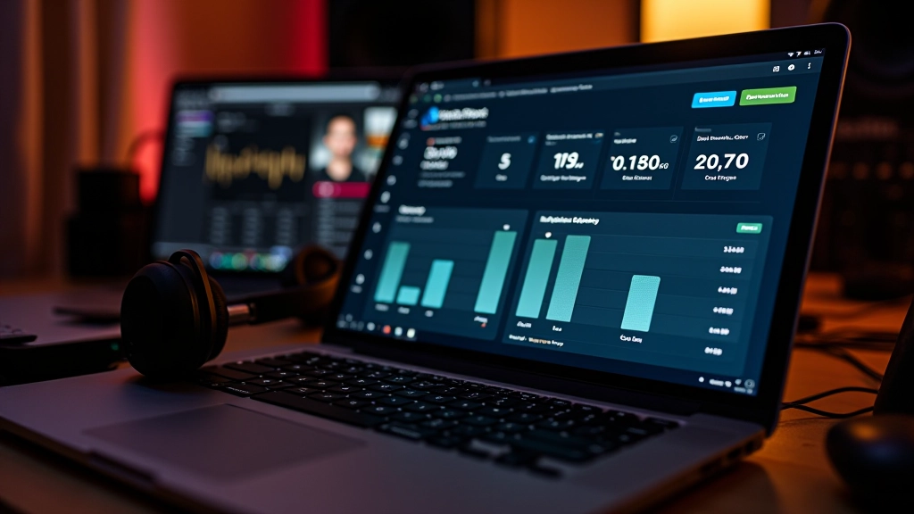 Plateforme de streaming musical avec graphique de royalties en hausse